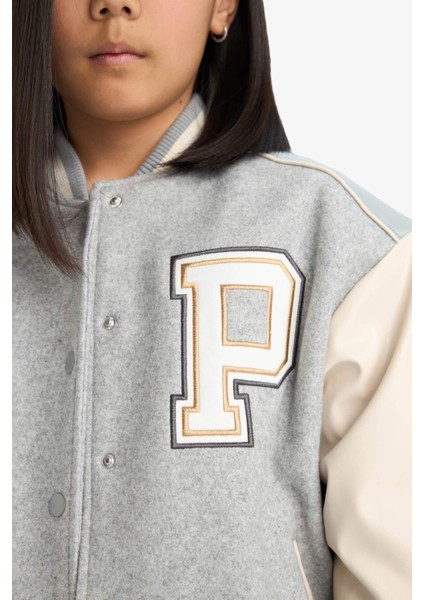 Kız Çocuk Kolej Yaka Sırt Baskılı Bomber Mont E7027A825AU