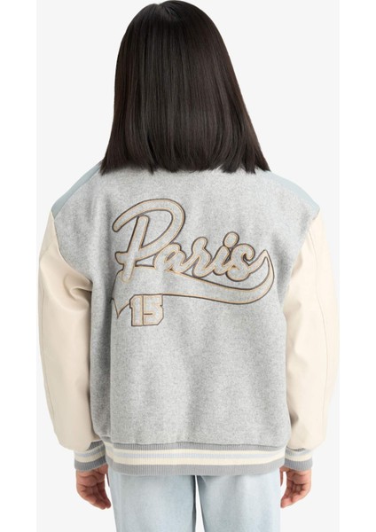 Kız Çocuk Kolej Yaka Sırt Baskılı Bomber Mont E7027A825AU