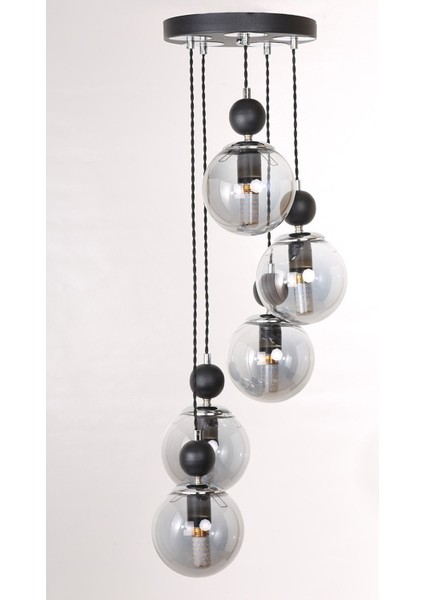 5'li Siyah Krom Füme Camlı Sarkıt Avize, Şık ve Modern Aydınlatma Seçeneği fiyatları