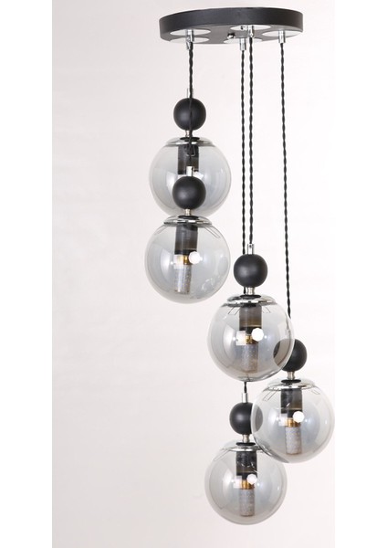 5'li Siyah Krom Füme Camlı Sarkıt Avize, Şık ve Modern Aydınlatma Seçeneği modelleri
