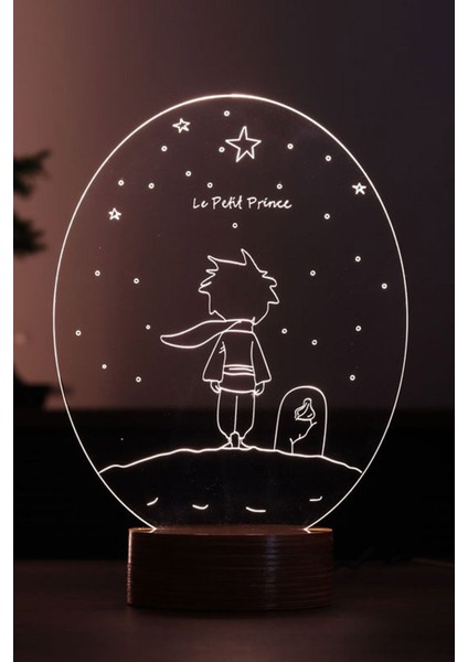 Renkli Figürlü LED Masa Lambası, Ahşap Taban, 7 Işık Rengi, Dekoratif Hediye