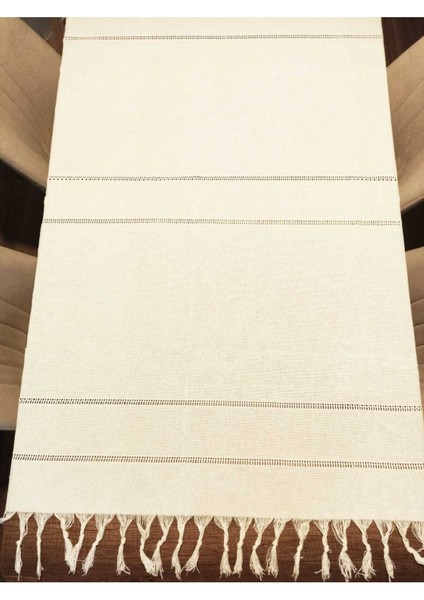 Krem Rengi Büyük Boy Masa Örtüsü, Püsküllü, Buldan Bezi, Şık ve Zarif Tasarım