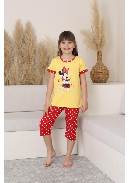 (11-14 Yaş) Mnn Puantiye Desenli Kız Çocuk kapri takım - Sarı