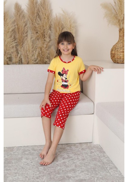 (11-14 Yaş) Mnn Puantiye Desenli Kız Çocuk kapri takım - Sarı fiyatları