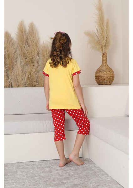 (11-14 Yaş) Mnn Puantiye Desenli Kız Çocuk kapri takım - Sarı modelleri
