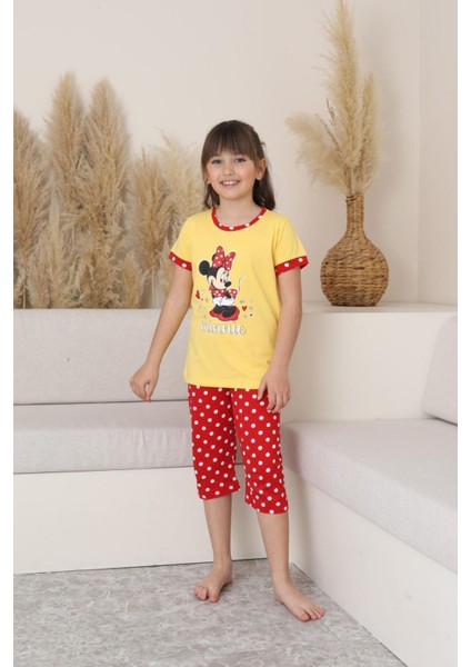 (11-14 Yaş) Mnn Puantiye Desenli Kız Çocuk kapri takım - Sarı fırsatları