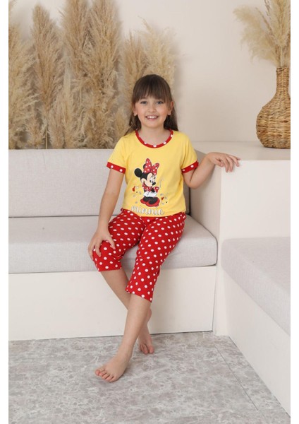 (11-14 Yaş) Mnn Puantiye Desenli Kız Çocuk kapri takım - Sarı indirimleri