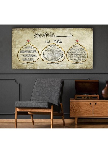 Renkli Nazar Ayeti ve Bereket Duası Yazılı Kanvas Tablo, Şık Dekorasyon Parçası