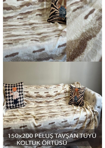 Kahverengi Peluş Tavşan Tüyü Yumuşak Koltuk Örtüsü 150X200, 3'lü Set