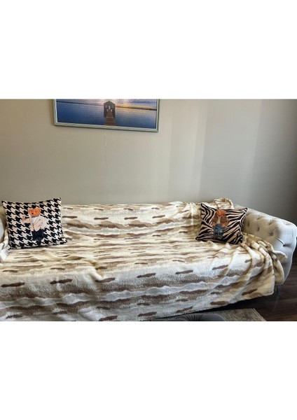 Kahverengi Peluş Tavşan Tüyü Yumuşak Koltuk Örtüsü 150X200, 3'lü Set fırsatları