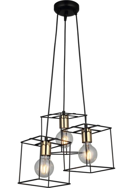 Modern 3'lü Siyah ve Altın Avize, Şık ve Zarif Aydınlatma Seçeneği