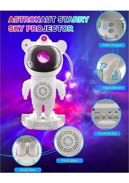 Beyaz Uzay Teması Gece Lambası: 360° Projeksiyon, Sesli ve Uzaktan Kumandalı fiyatları