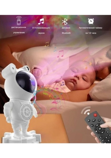 Beyaz Uzay Teması Gece Lambası: 360° Projeksiyon, Sesli ve Uzaktan Kumandalı modelleri