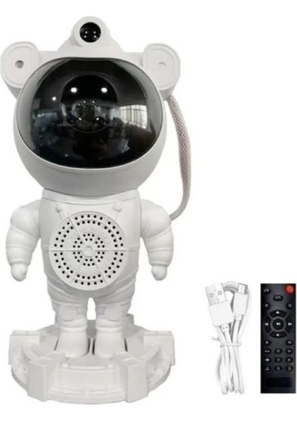 Beyaz Uzay Teması Gece Lambası: 360° Projeksiyon, Sesli ve Uzaktan Kumandalı