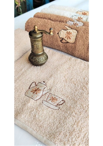 Kahverengi Nakışlı 30X50 cm Mutfak Havlu Seti, 6'lı Paket, Şık ve Kullanışlı