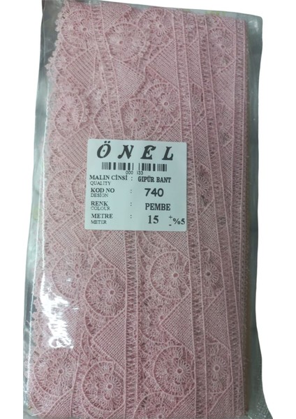 Dantel Polyester Güpür Bant Pembe 15 mt En 3 cm ON-740-P