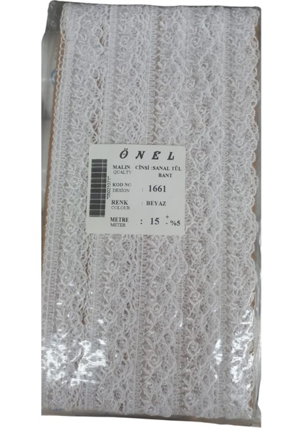 Dantel Polyester Sanal Tül Bant Beyaz 15 mt En 6 cm ON-1661-B