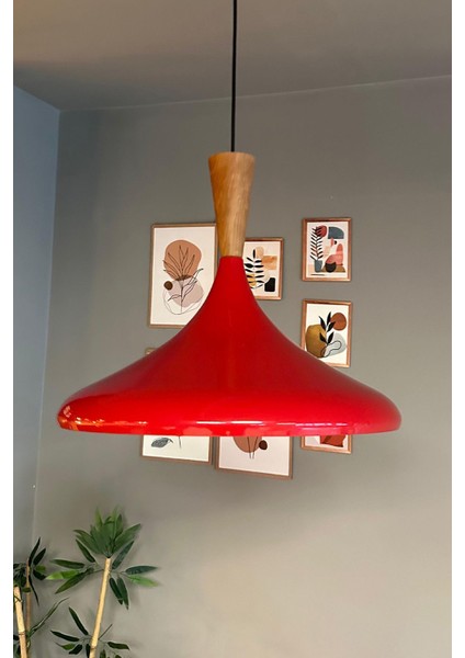 45 cm Kırmızı Büyük Huni Ahşap Avize Tekli Sarkıt Salon Mutfak Hayalinizdeki Aydınlatma fiyatları