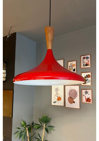 45 cm Kırmızı Büyük Huni Ahşap Avize Tekli Sarkıt Salon Mutfak Hayalinizdeki Aydınlatma fırsatları