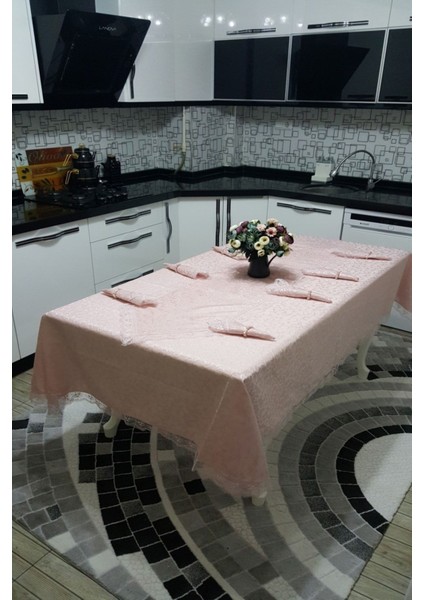 Güpürlü 8 Kişilik Leke Tutmaz Pembe Yemek Takımı modelleri