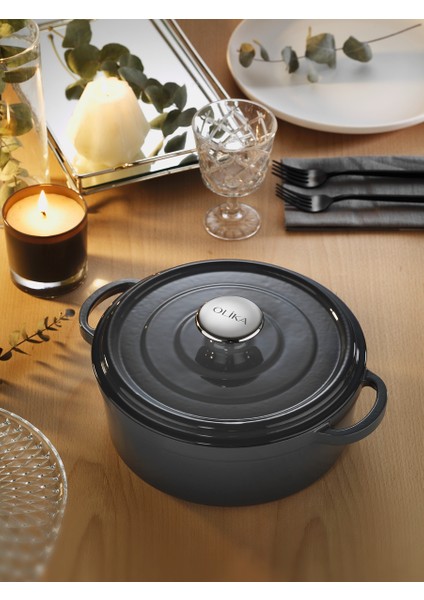 Iron 24CM Demir Döküm Kısa Tencere Gri