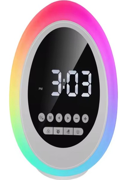 Beyaz Dokunmatik Gece Lambası, Dijital Radyolu Alarm ve Bluetooth Hoparlör