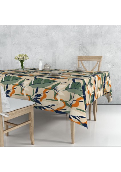 Yeşil Blossom Desenli 140X180 cm Süet Dokuma Masa Örtüsü