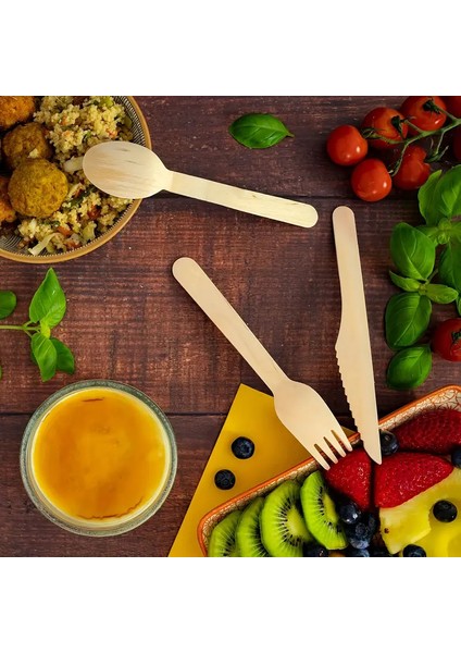 24 Adet Kullan At Naturel Ahşap Tahta Çatal Kaşık Bıçak Seti Kamp,piknik Vb. modelleri