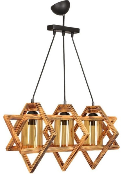 Kahverengi Gezegen Sıralı 3 Lü S.a.n Camlı Modern Avize