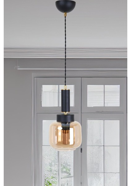 Şık Siyah Gold Bal Camlı Sarkıt Avize, Modern ve Zarif Tasarım