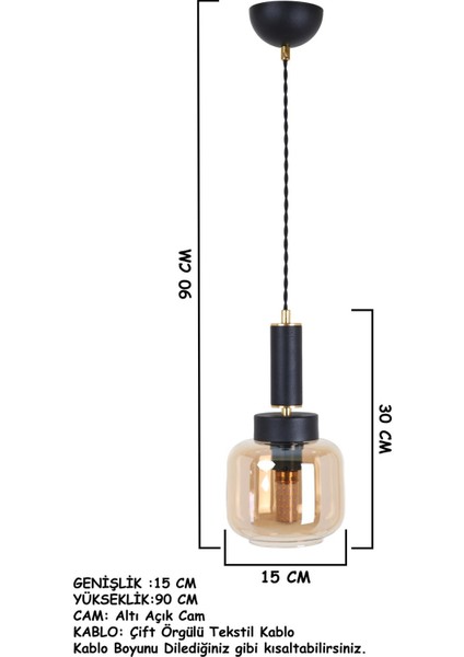 Şık Siyah Gold Bal Camlı Sarkıt Avize, Modern ve Zarif Tasarım