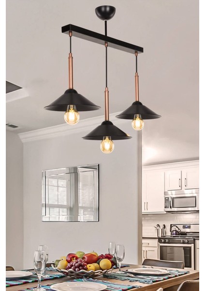 Modern 3’lü Sıralı Siyah Avize, Şık ve Zarif Aydınlatma Seçeneği