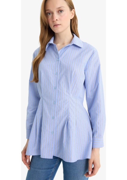 Relax Fit Çizgili Poplin Uzun Kollu Gömlek Tunik
