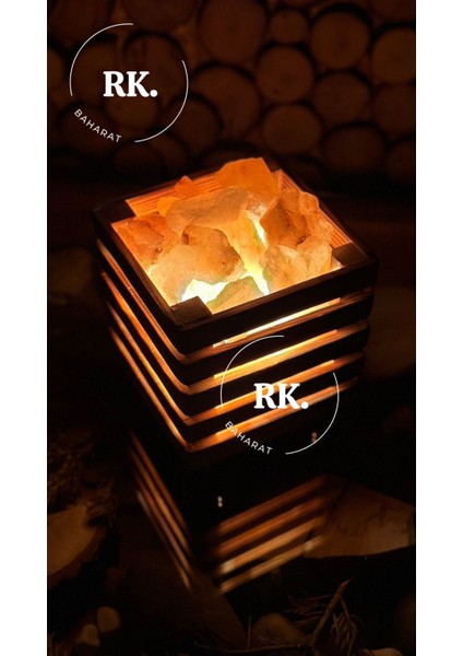 Kare Ahşap Himalaya Tuz Lambası, Sıcak ve Şık Dekorasyon Parçası