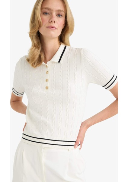 Regular Fit Polo Yaka Kısa Kollu Triko Kazak D9007AX25AU