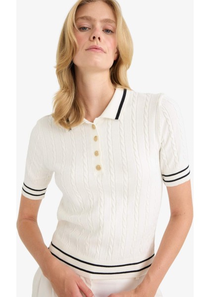 Regular Fit Polo Yaka Kısa Kollu Triko Kazak D9007AX25AU fırsatları