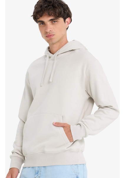 Regular Fit Kapüşonlu İçi Yumuşak Tüylü Kanguru Cepli Basic Düz Sweatshirt X8283AZ25AU