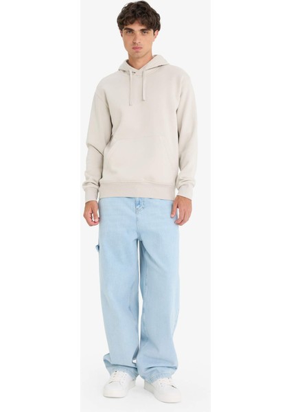 Regular Fit Kapüşonlu İçi Yumuşak Tüylü Kanguru Cepli Basic Düz Sweatshirt X8283AZ25AU fiyatları