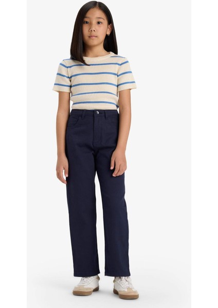 Kız Çocuk Straight Fit Geniş Bol Paça Cepli Pamuklu Okul Pantolonu modelleri