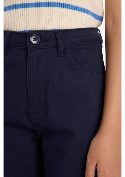 Kız Çocuk Straight Fit Geniş Bol Paça Cepli Pamuklu Okul Pantolonu indirimleri