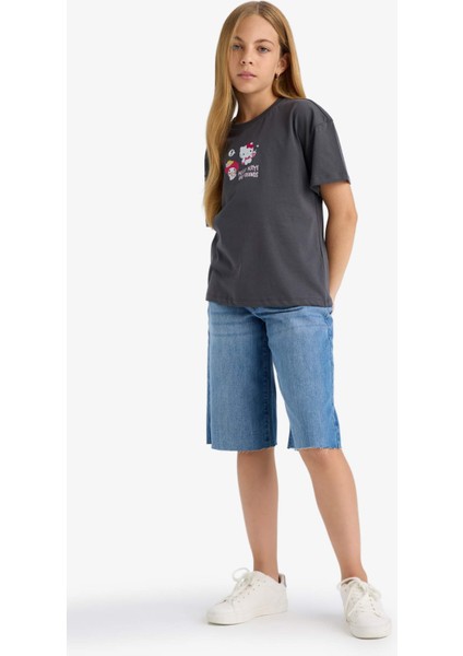 Kız Çocuk Hello Kitty Relax Fit Bisiklet Yaka Sırt Baskılı Kısa Kollu Tişört F9724A825HS fiyatları