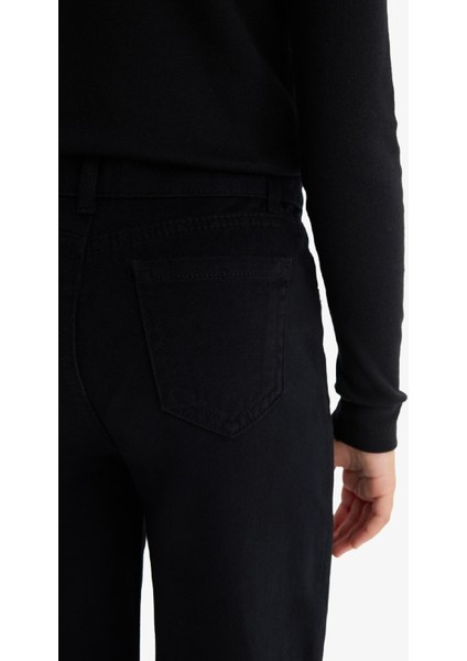 Kız Çocuk Straight Fit Geniş Bol Paça Cepli Pamuklu Okul Pantolonu