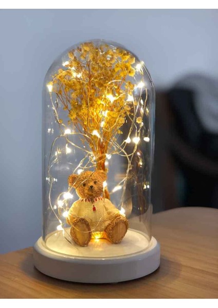 Işıklı Fanus Ayı ve Çiçek Figürlü Beyaz Taban Lamba, Şık ve Sıcak Atmosfer Yaratır modelleri