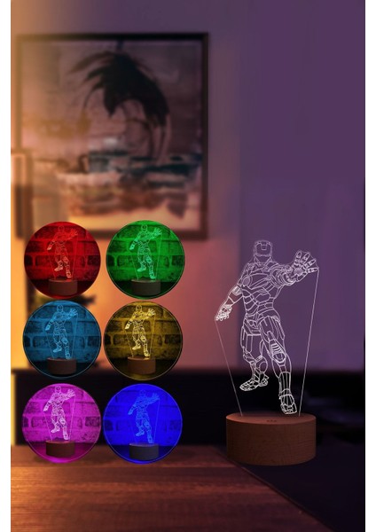 Renkli LED Masa Lambası, Figürlü Dekor, Ahşap Tabak, 7 Işık Rengi fiyatları