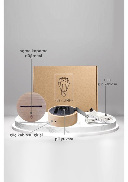 Renkli LED Masa Lambası, Figürlü Dekor, Ahşap Tabak, 7 Işık Rengi modelleri