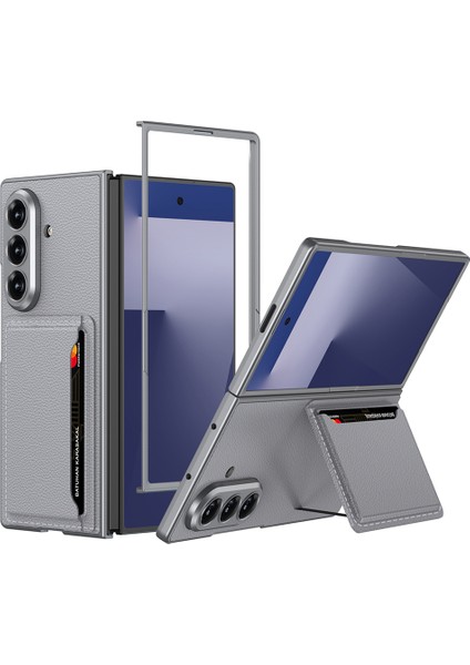 Samsung Galaxy Z Fold 7 Suni Deri Arka Yüzey Kartlıklı Kıpta Silikon Kapak