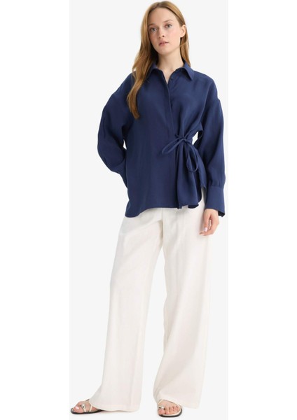 Relax Fit Modal Önden Bağlamalı Uzun Kollu Gömlek Tunik fiyatları