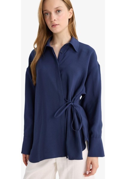 Relax Fit Modal Önden Bağlamalı Uzun Kollu Gömlek Tunik modelleri