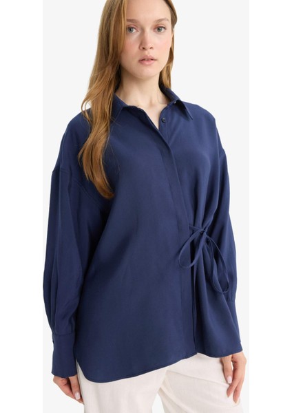 Relax Fit Modal Önden Bağlamalı Uzun Kollu Gömlek Tunik fırsatları