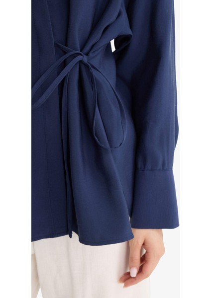 Relax Fit Modal Önden Bağlamalı Uzun Kollu Gömlek Tunik indirimleri